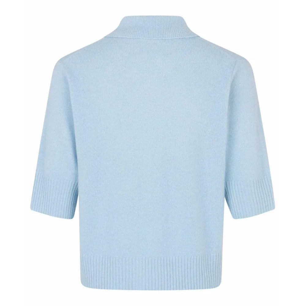 Masai Liva Short Sleeve Button Through Cardigan In Blue Fog