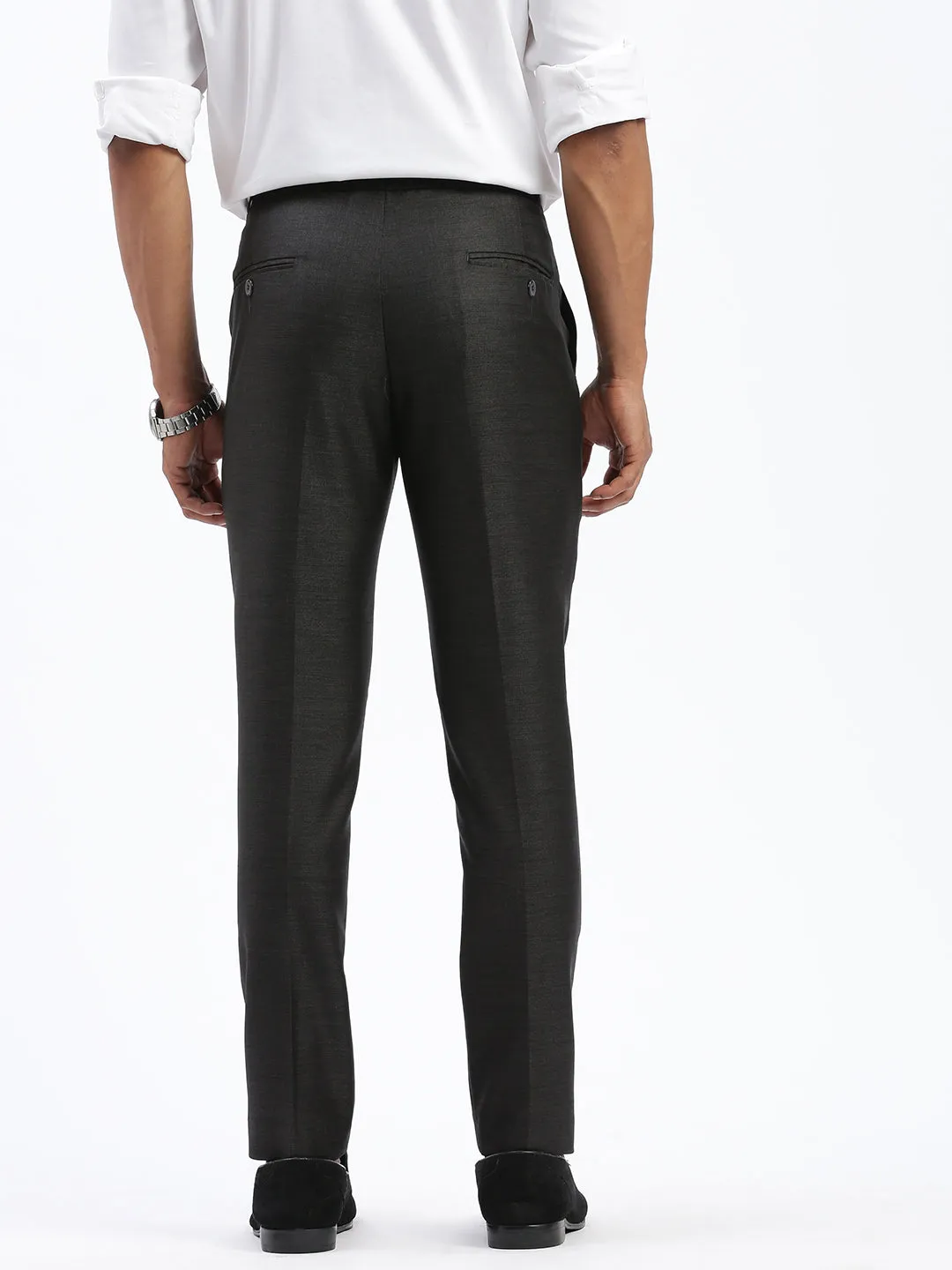 Men Charcoal Comfort Cotton Slim Fit Low-Rise Trousers