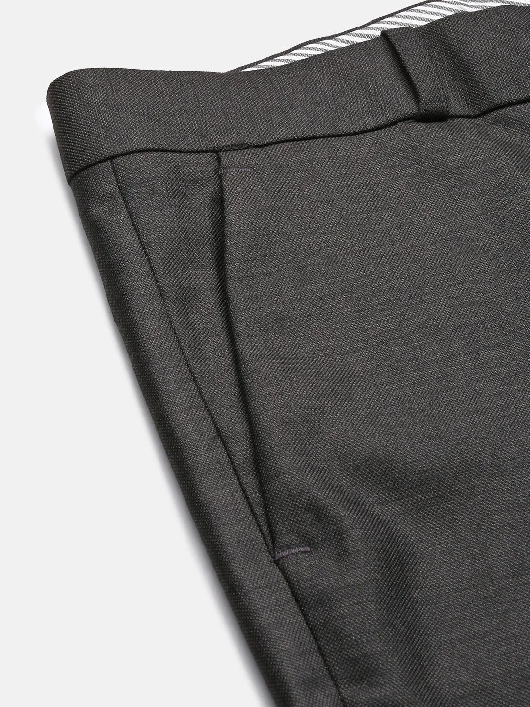 Men Charcoal Comfort Cotton Slim Fit Low-Rise Trousers