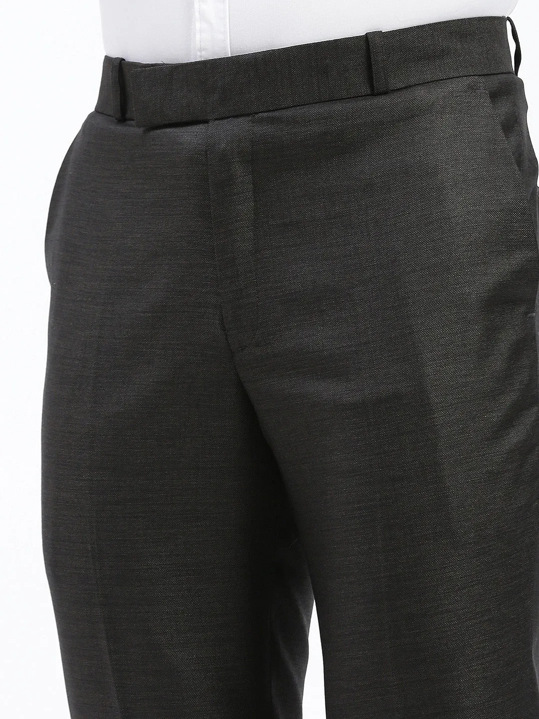 Men Charcoal Comfort Cotton Slim Fit Low-Rise Trousers