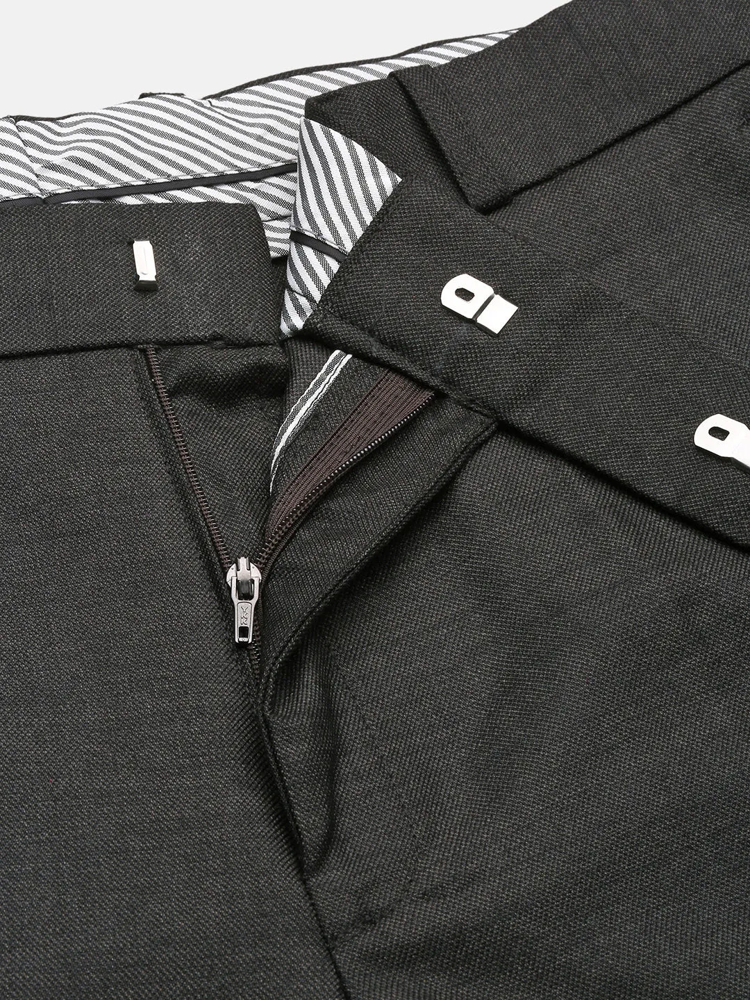 Men Charcoal Comfort Cotton Slim Fit Low-Rise Trousers