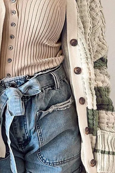 Monica Plus Size Striped Button Up Dropped Shoulder Cardigan