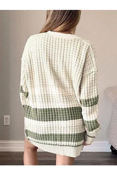 Monica Plus Size Striped Button Up Dropped Shoulder Cardigan