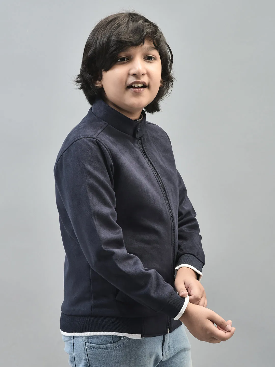 Navy Blue Suede Reversible Jacket