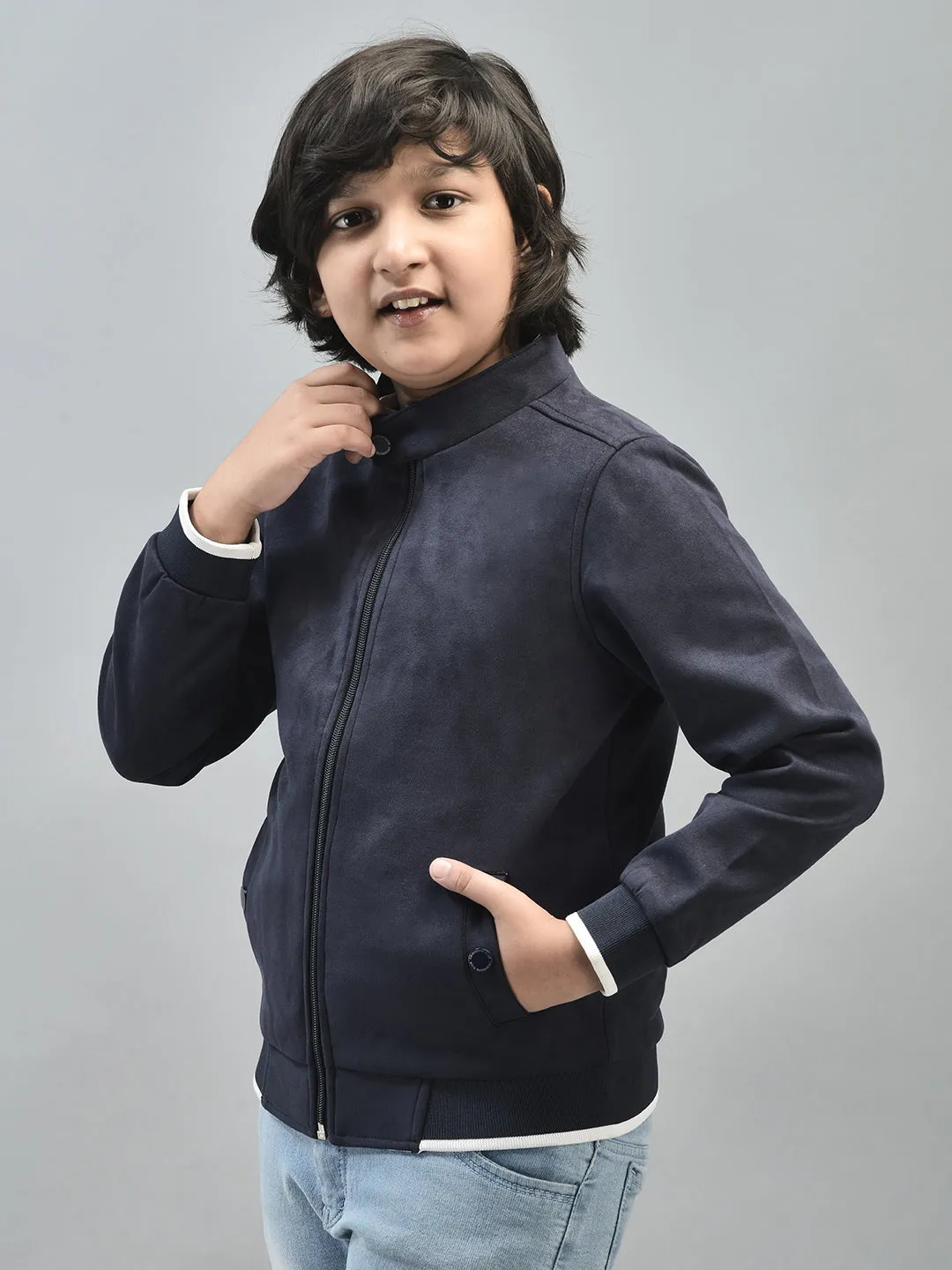 Navy Blue Suede Reversible Jacket