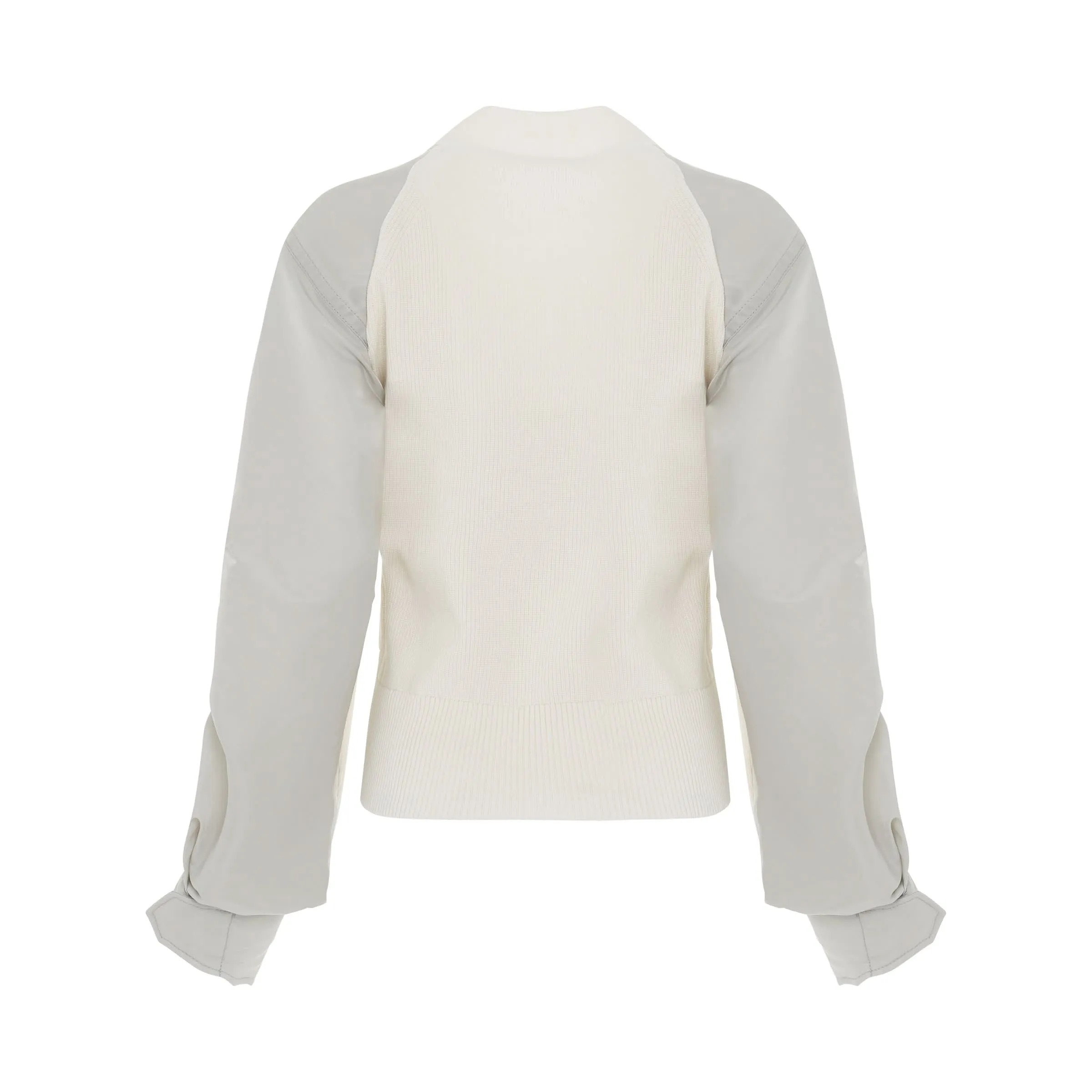 Nylon Twill Mix Knit Cardigan in Off White