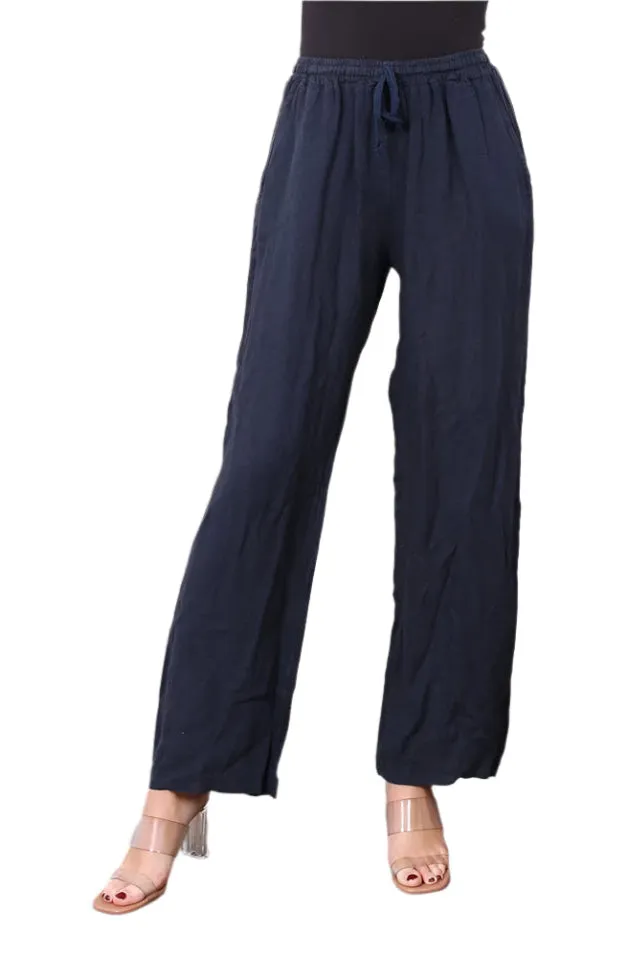 One Size Pure Linen Straight Leg Trousers With Elasticated Waist