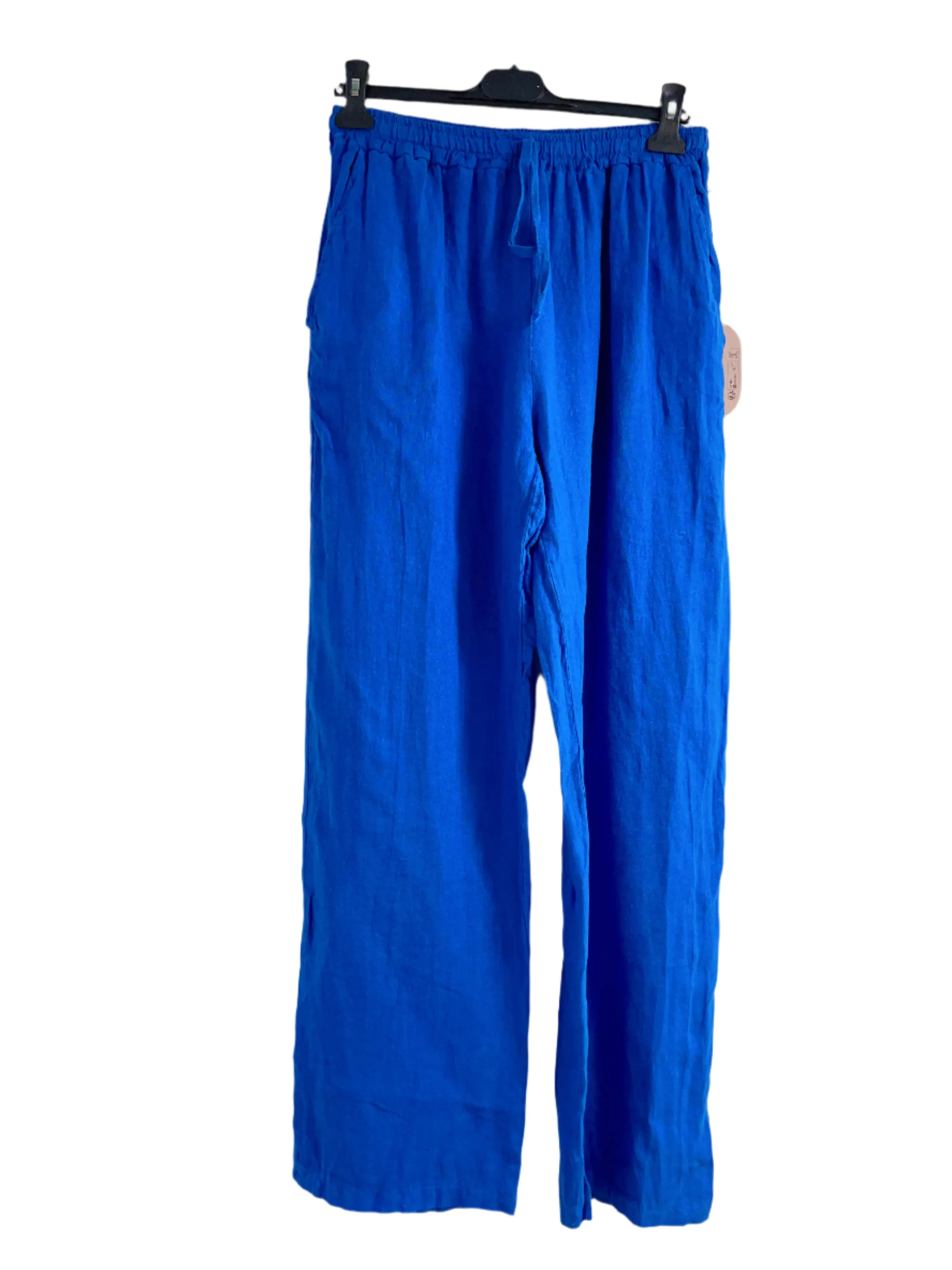 One Size Pure Linen Straight Leg Trousers With Elasticated Waist