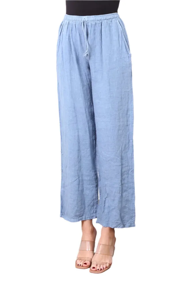One Size Pure Linen Straight Leg Trousers With Elasticated Waist