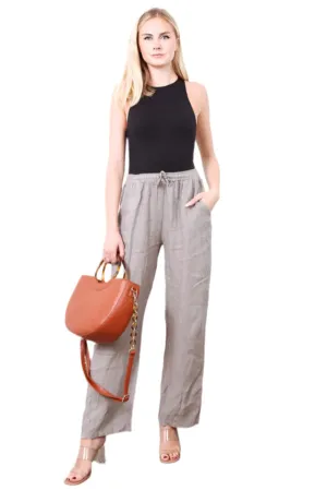 One Size Pure Linen Straight Leg Trousers With Elasticated Waist