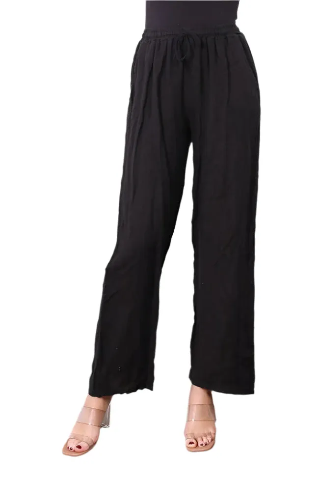 One Size Pure Linen Straight Leg Trousers With Elasticated Waist