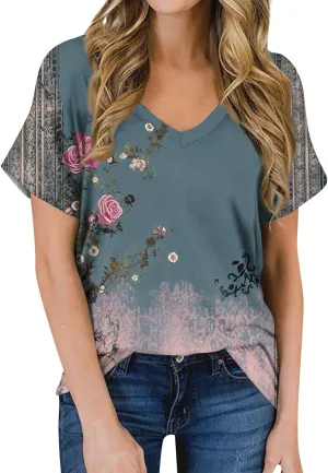 Oversized Tshirts for Women V Neck Summer Tops Short Sleeve Plus Size Casual Blouse Dressy Tee