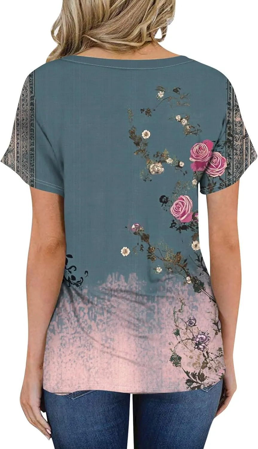 Oversized Tshirts for Women V Neck Summer Tops Short Sleeve Plus Size Casual Blouse Dressy Tee