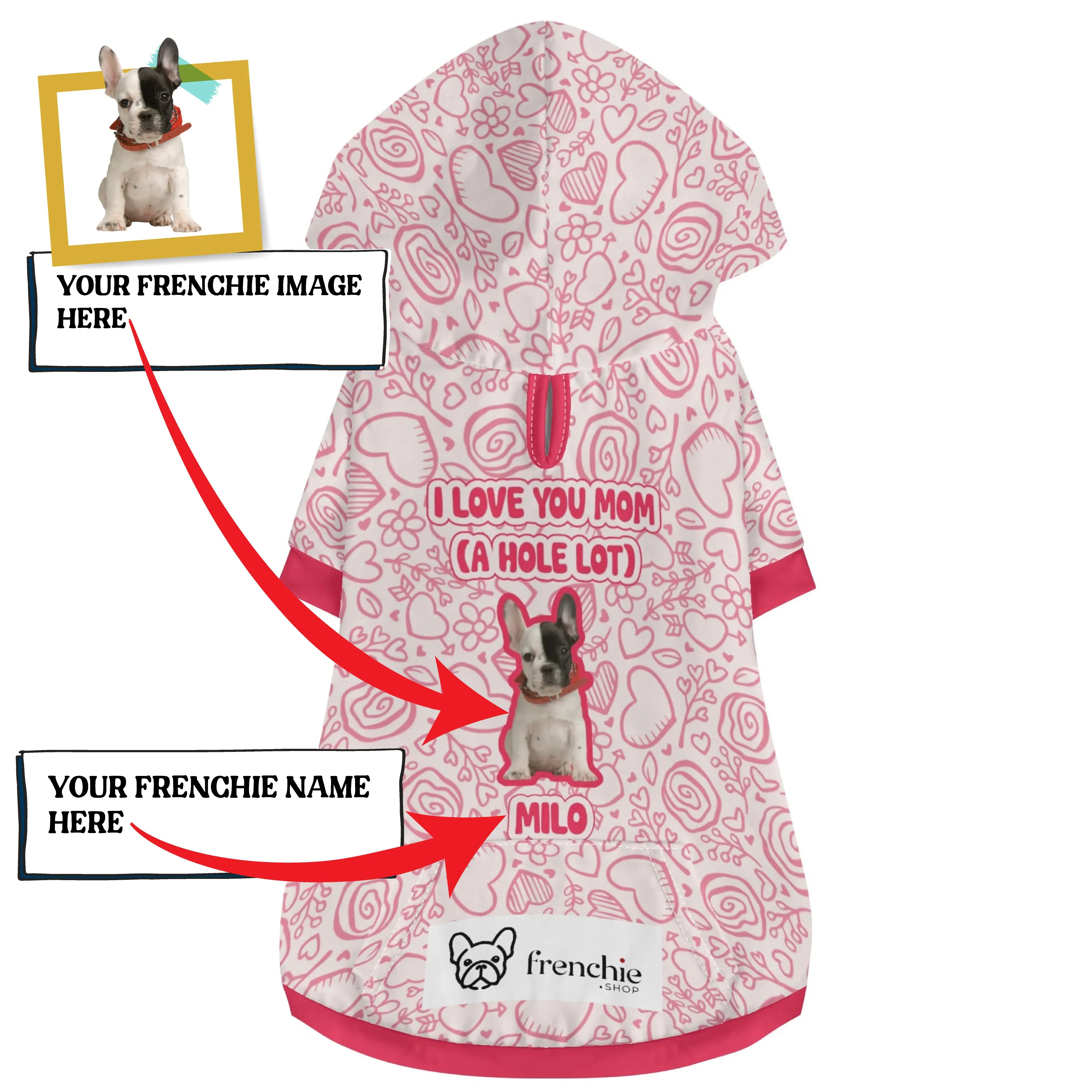 Personalized French Bulldog Hoodies Featuring Your Dog’s Photo and Name  | Frenchie Shop Original