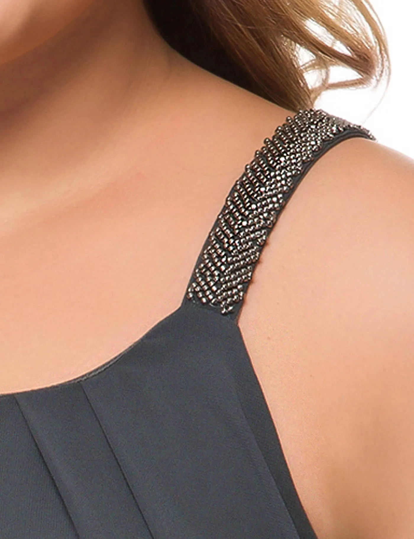 Plus Size Cami Pleated Chiffon Tank Top with Beaded Strap
