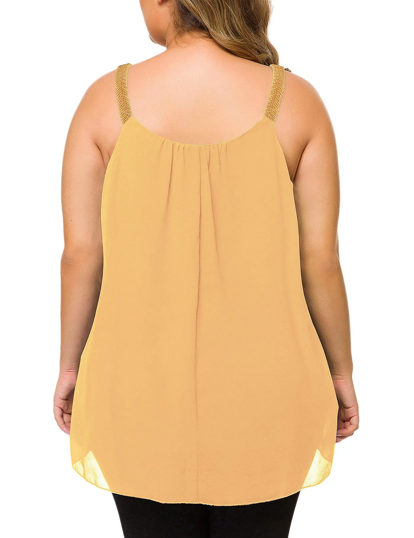 Plus Size Cami Pleated Chiffon Tank Top with Beaded Strap