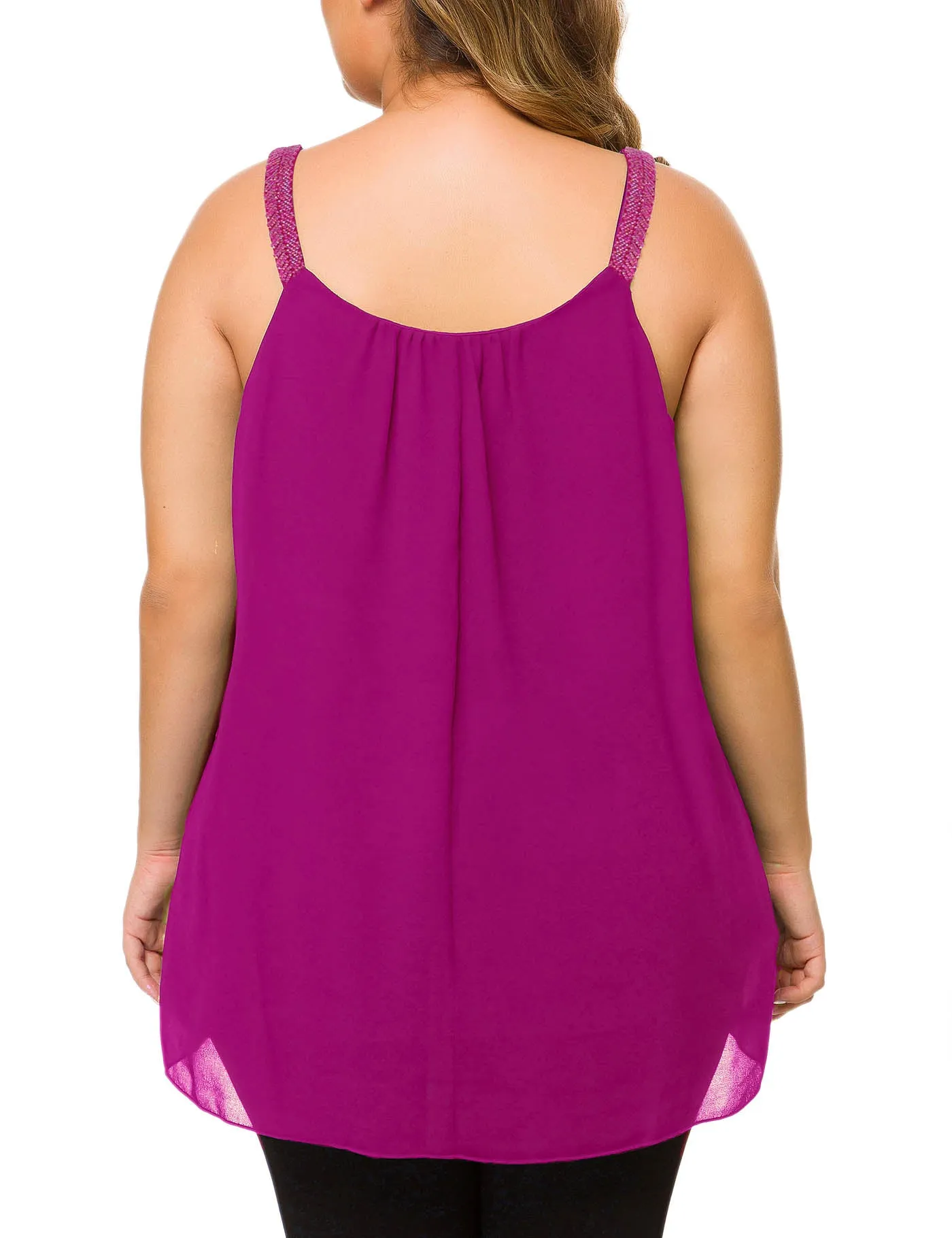 Plus Size Cami Pleated Chiffon Tank Top with Beaded Strap