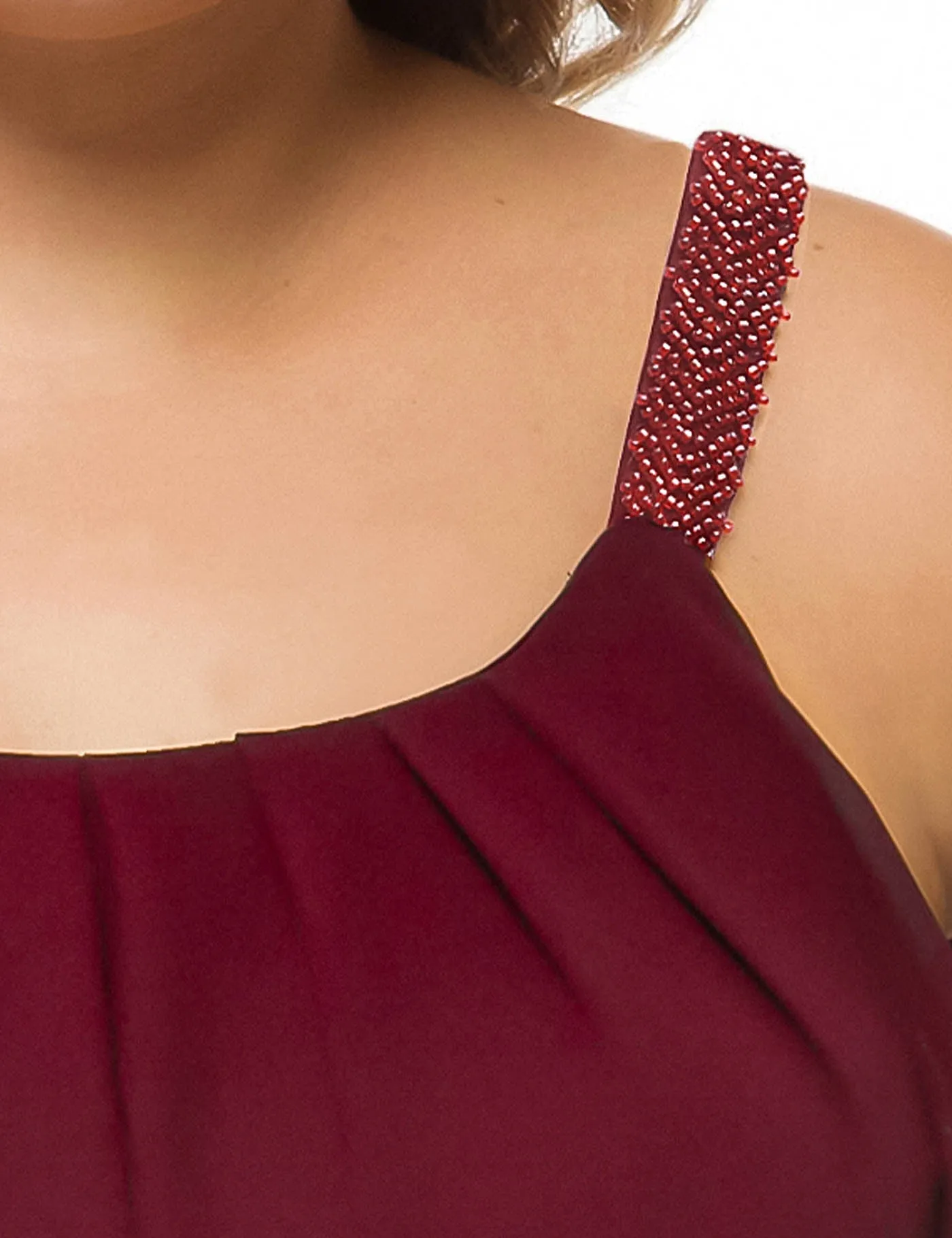 Plus Size Cami Pleated Chiffon Tank Top with Beaded Strap