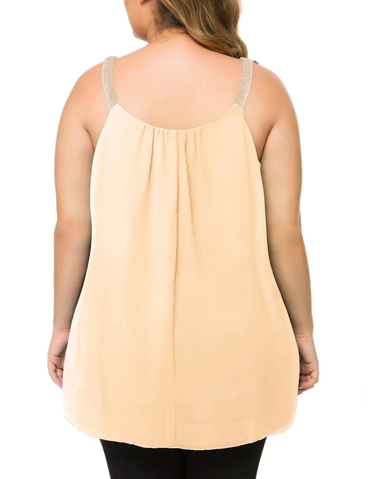 Plus Size Cami Pleated Chiffon Tank Top with Beaded Strap