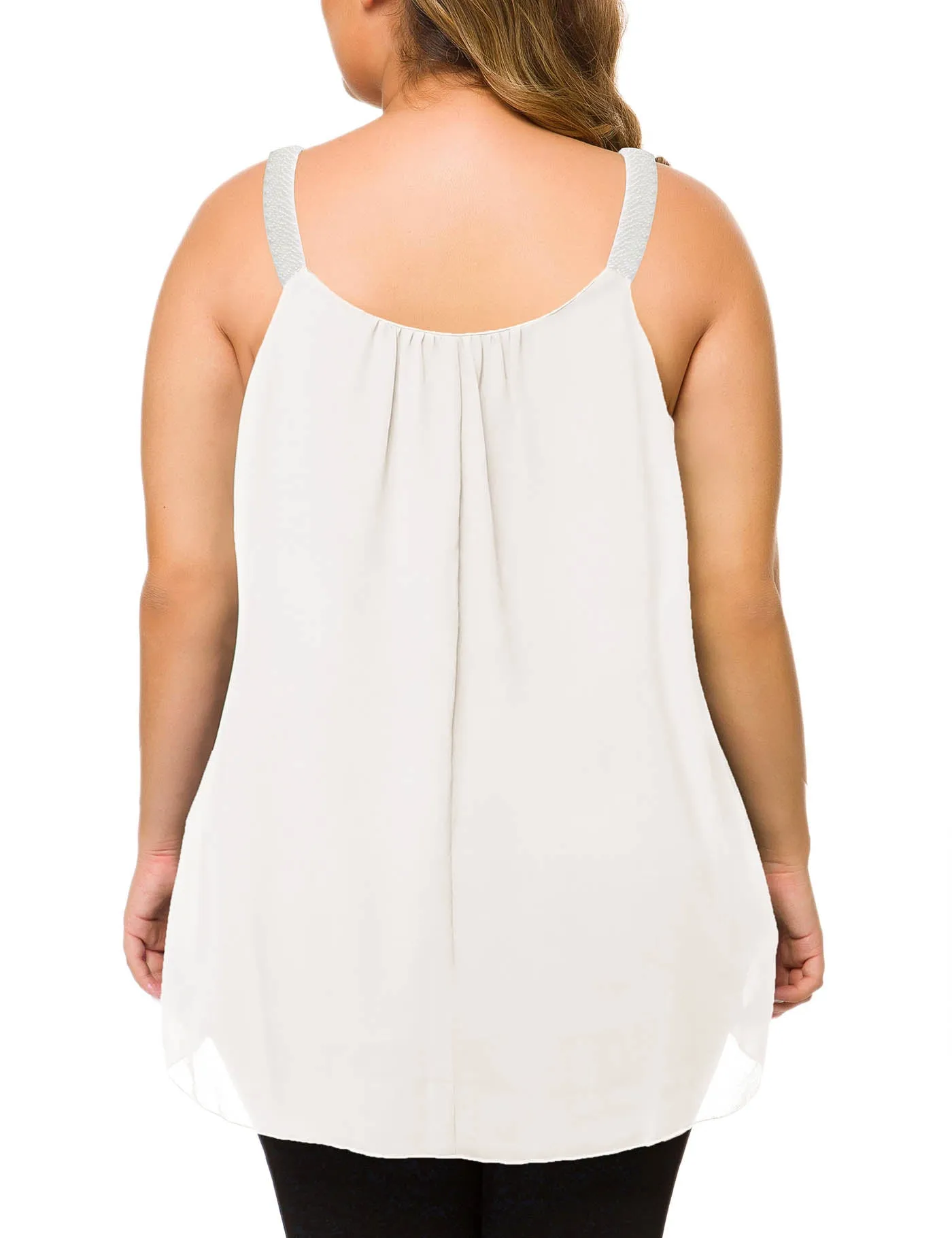 Plus Size Cami Pleated Chiffon Tank Top with Beaded Strap