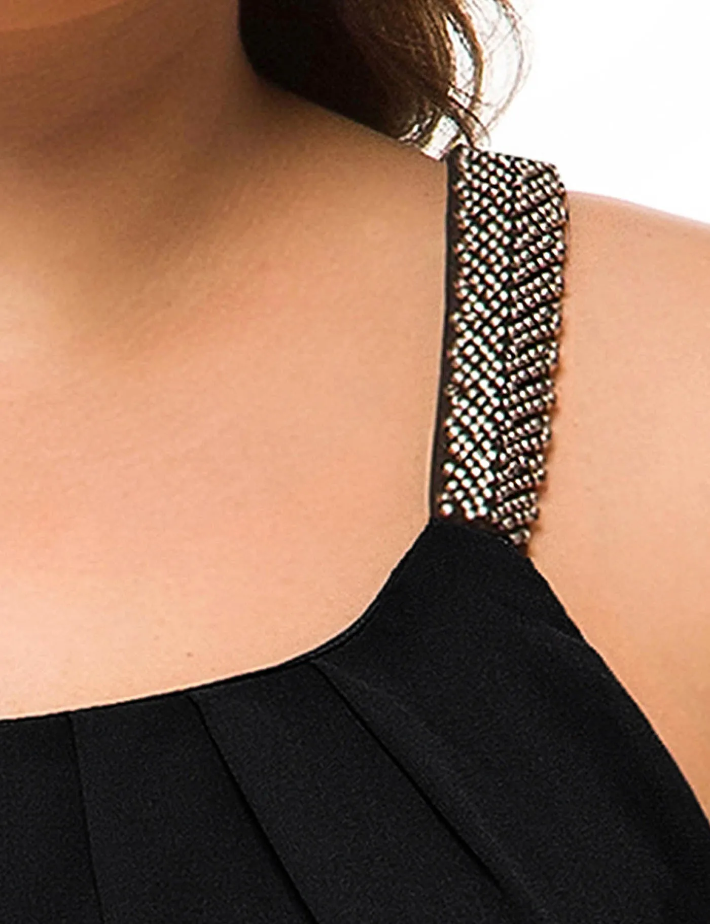 Plus Size Cami Pleated Chiffon Tank Top with Beaded Strap