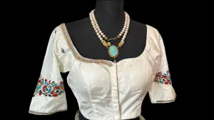 Pure  cream pure silk blouses hand embroidered prestitched