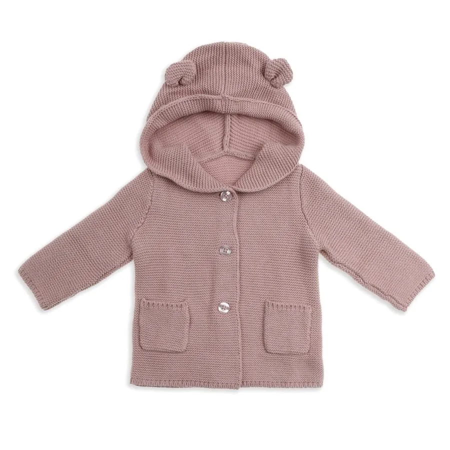 "Little Bear" Cotton Knit Cardigan Dusty Pink