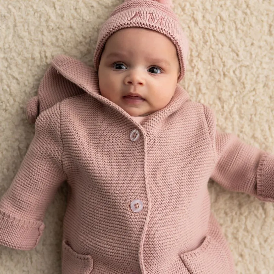 "Little Bear" Cotton Knit Cardigan Dusty Pink