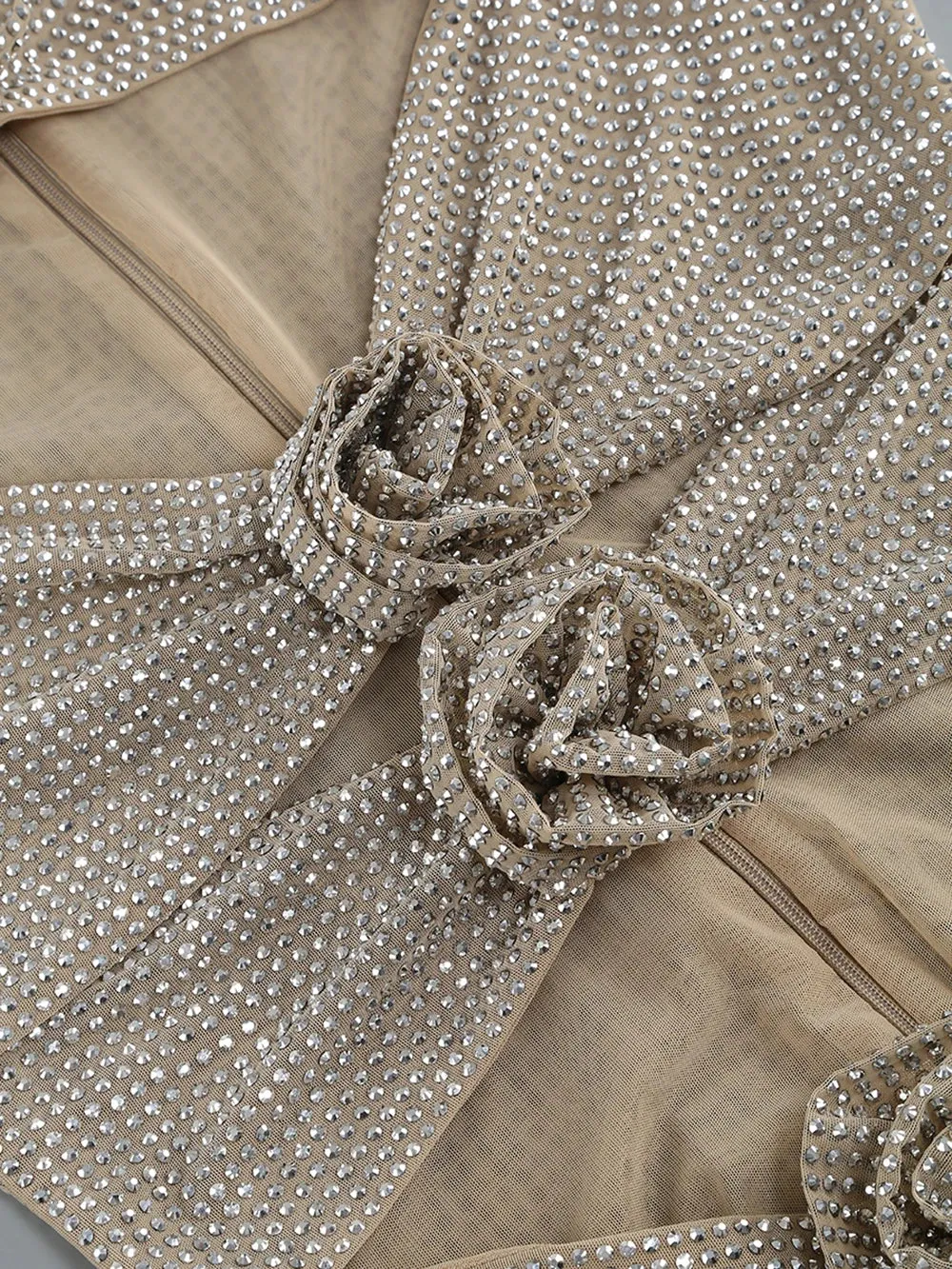 Sequin Flower Details Cut Out Bodycon Mini Dress