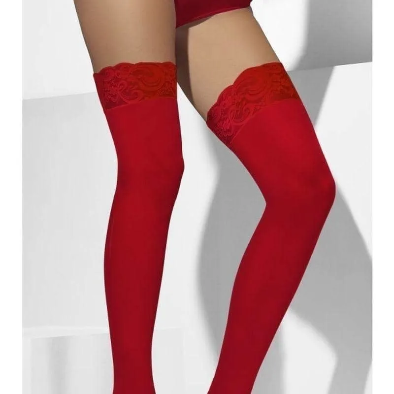 Sheer Hold Ups Adult Red Lace Tops with Silicone