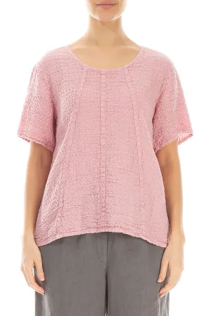Short Sleeves Textured Powder Pink Linen Blouse