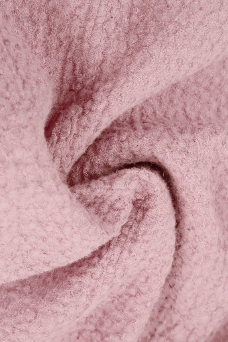 Short Sleeves Textured Powder Pink Linen Blouse