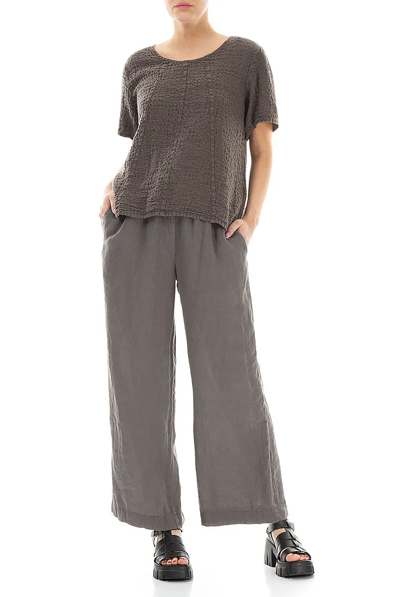 Short Sleeves Textured Truffle Linen Blouse