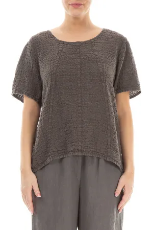 Short Sleeves Textured Truffle Linen Blouse