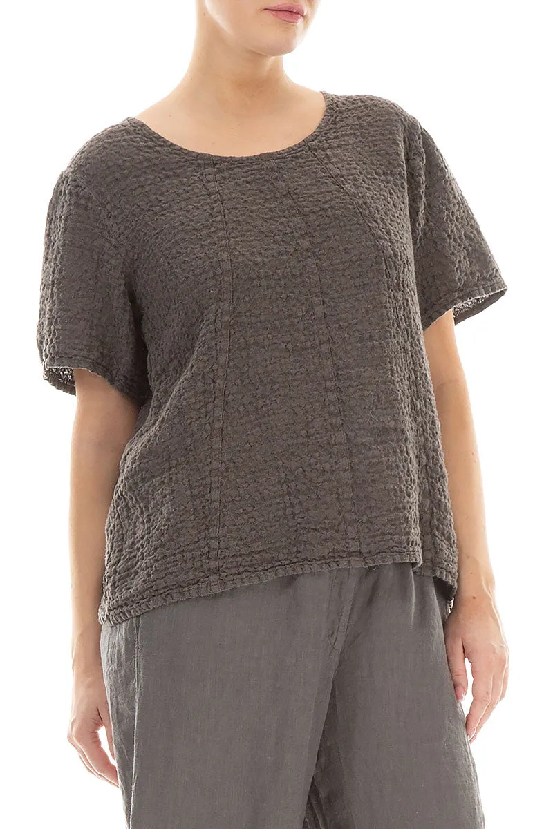 Short Sleeves Textured Truffle Linen Blouse