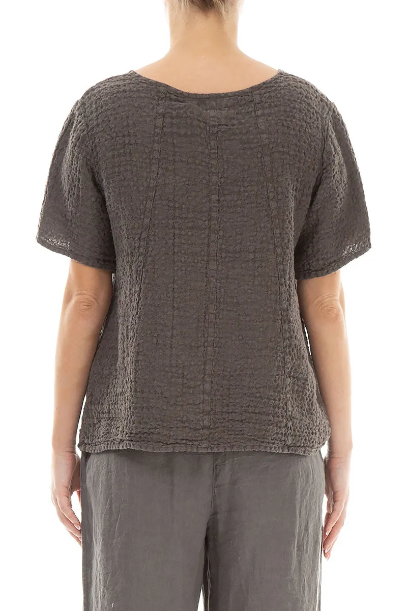 Short Sleeves Textured Truffle Linen Blouse