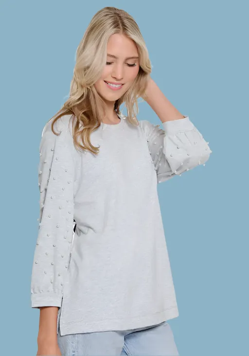 Sky Grey Baby Terry Top w/Pearls