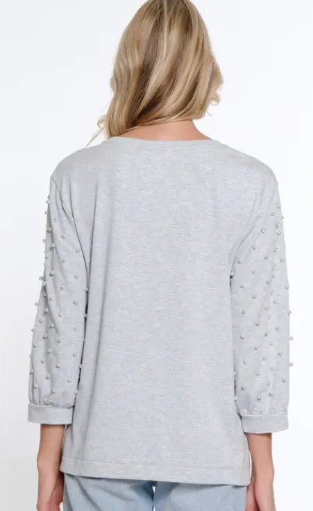 Sky Grey Baby Terry Top w/Pearls