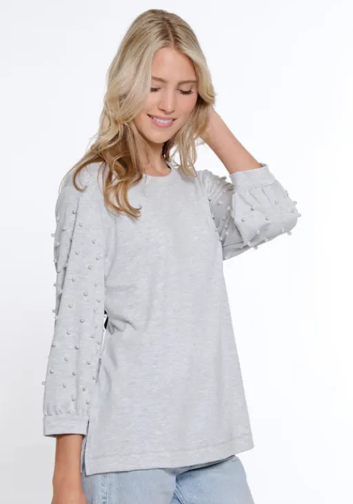 Sky Grey Baby Terry Top w/Pearls