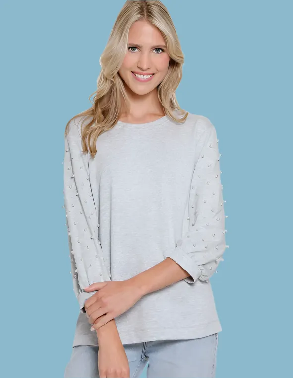 Sky Grey Baby Terry Top w/Pearls