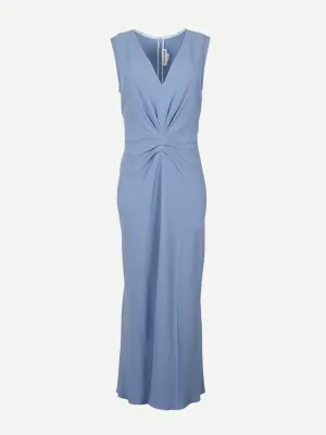 Sleeveless Gathered Waist Midi Dress in Bluebell