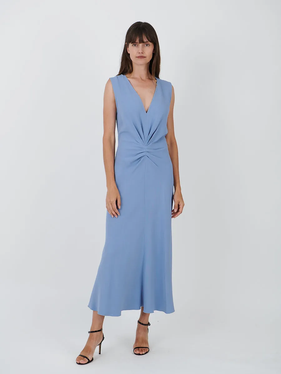 Sleeveless Gathered Waist Midi Dress in Bluebell