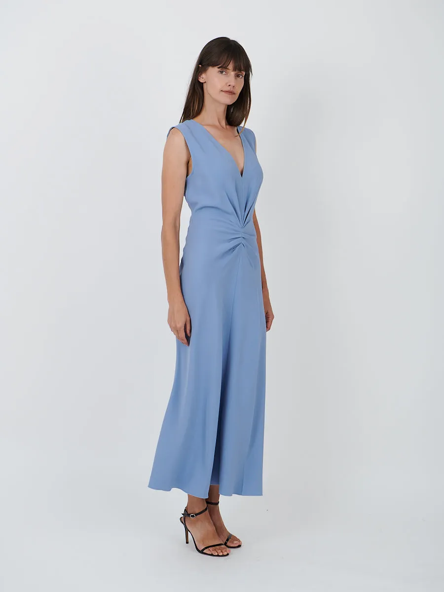 Sleeveless Gathered Waist Midi Dress in Bluebell
