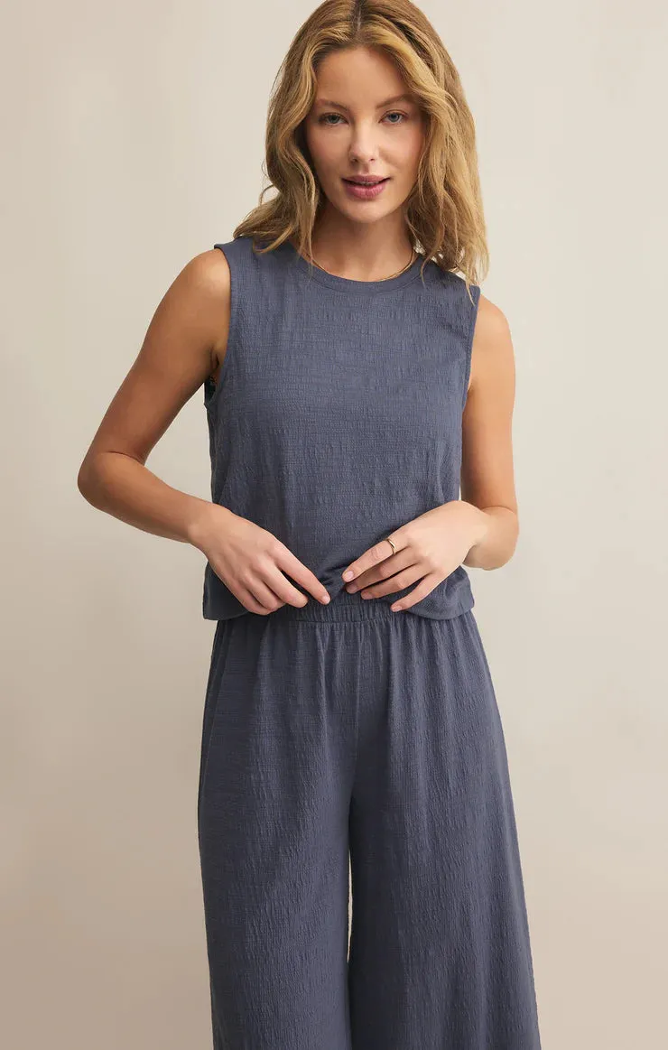 Sloane Textured Slub Top | Worn Blue