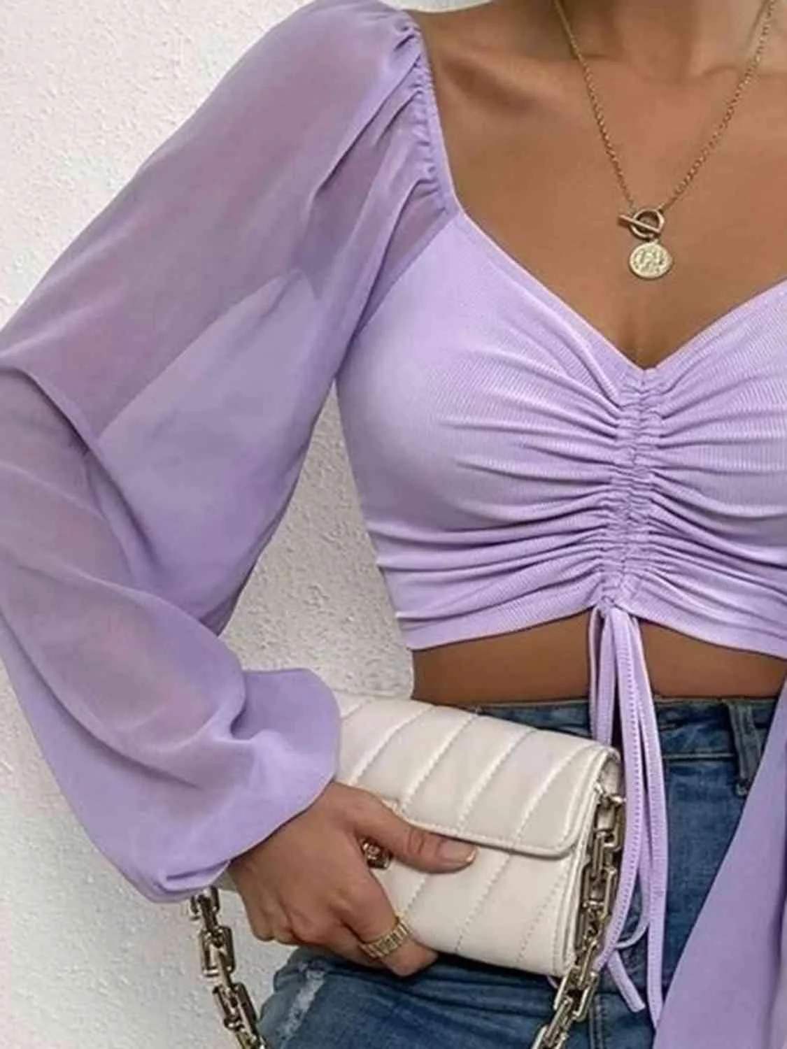 Stylish Ease Sweetheart Neck Drawstring Crop Top