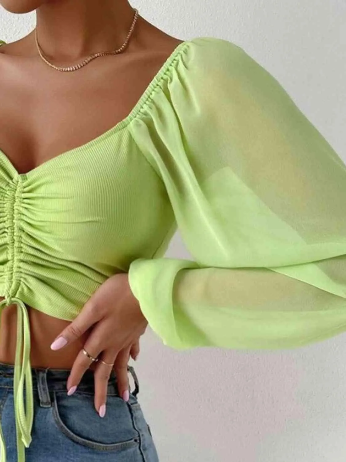 Stylish Ease Sweetheart Neck Drawstring Crop Top