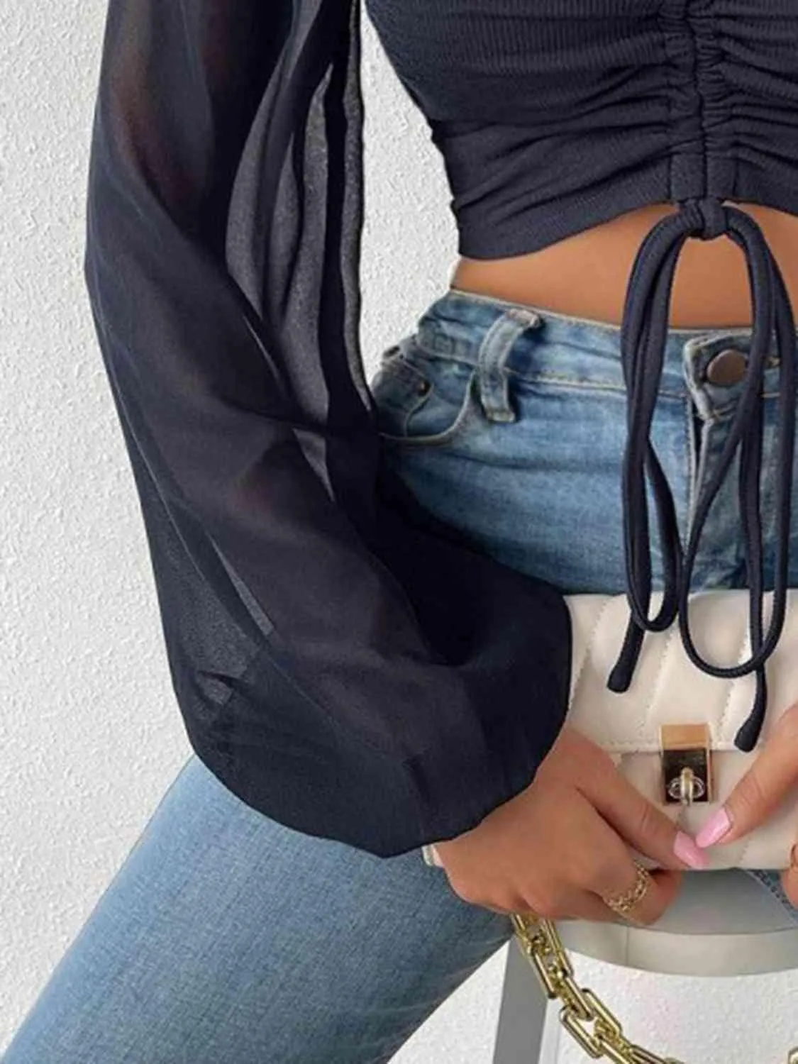 Stylish Ease Sweetheart Neck Drawstring Crop Top