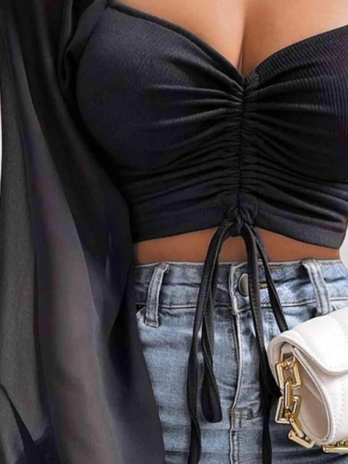 Stylish Ease Sweetheart Neck Drawstring Crop Top