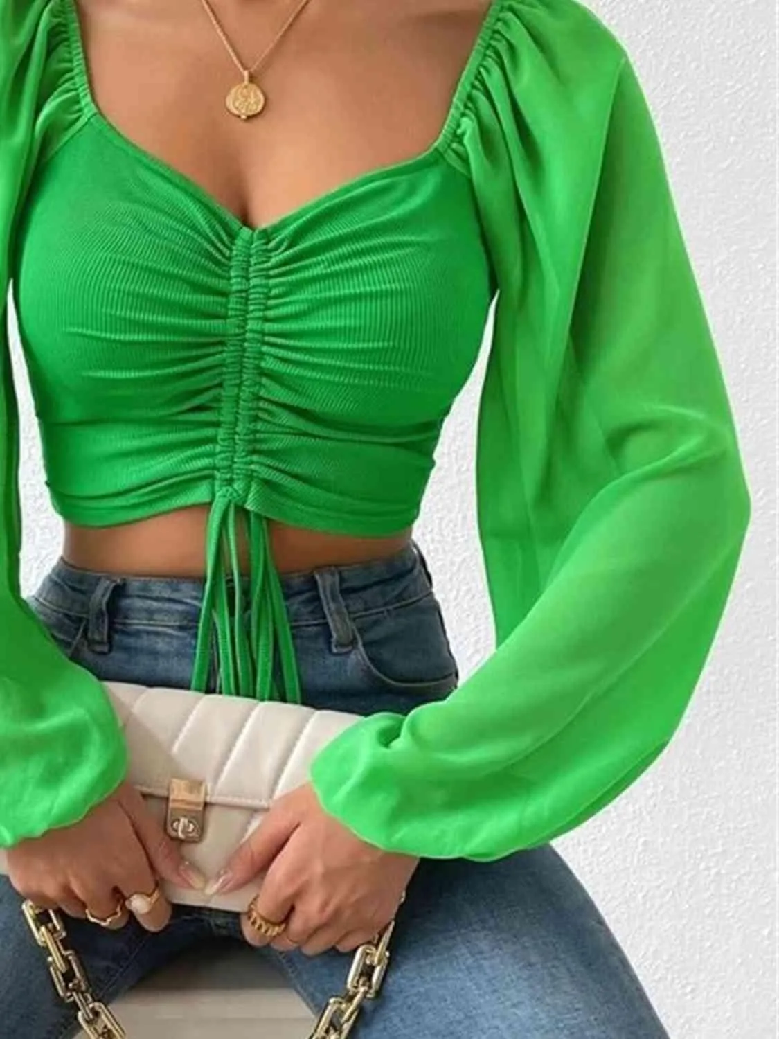 Stylish Ease Sweetheart Neck Drawstring Crop Top