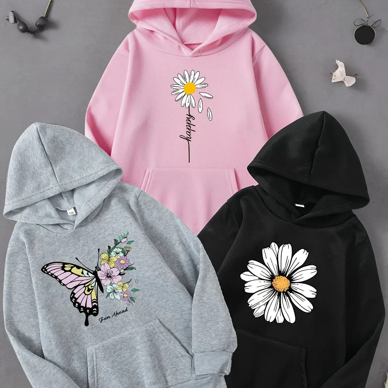 Trendy Girls ButterflyDaisy Hoodies  Perfect for FallWinter